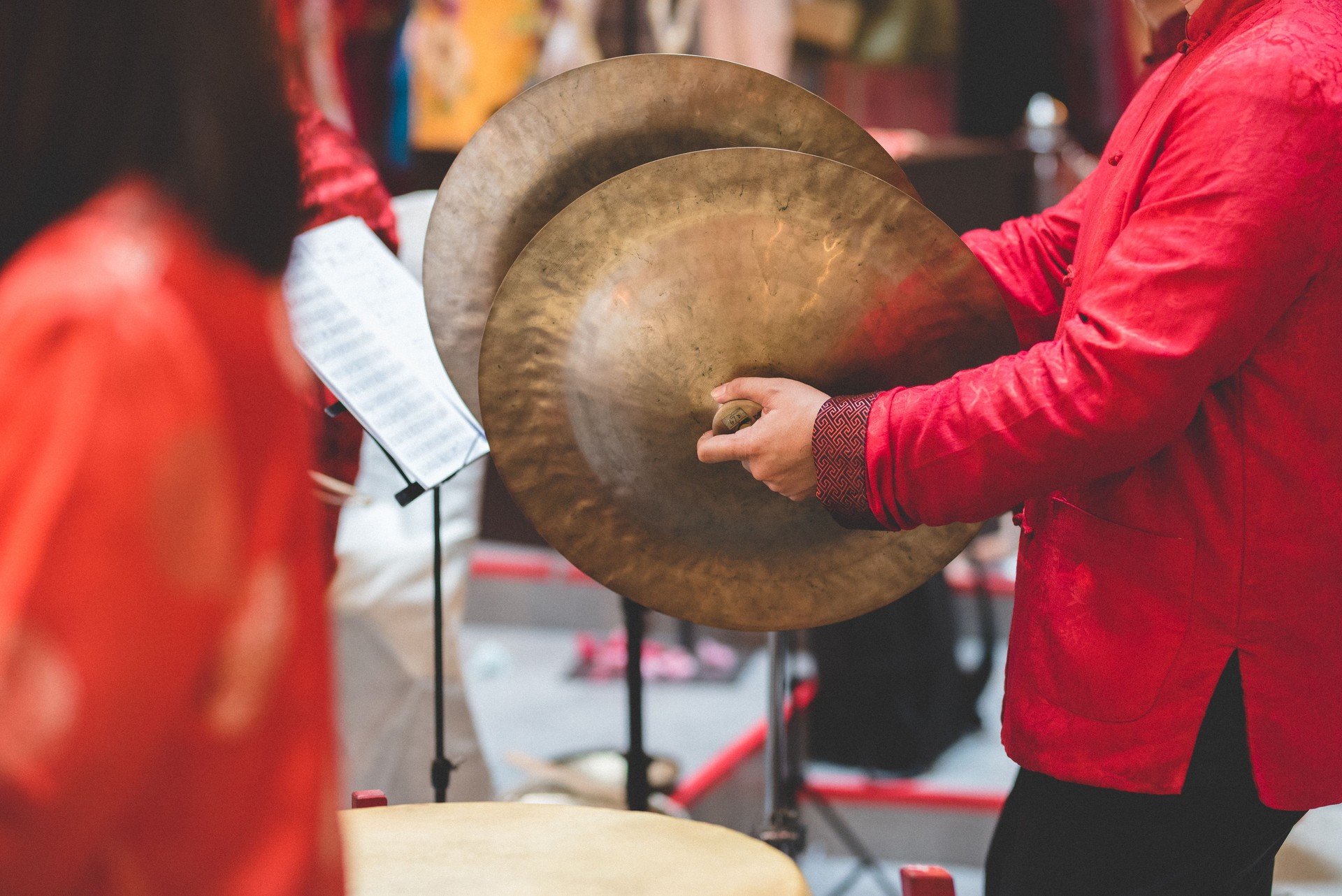 Musician playing Cymbals traditional Chinese instrument